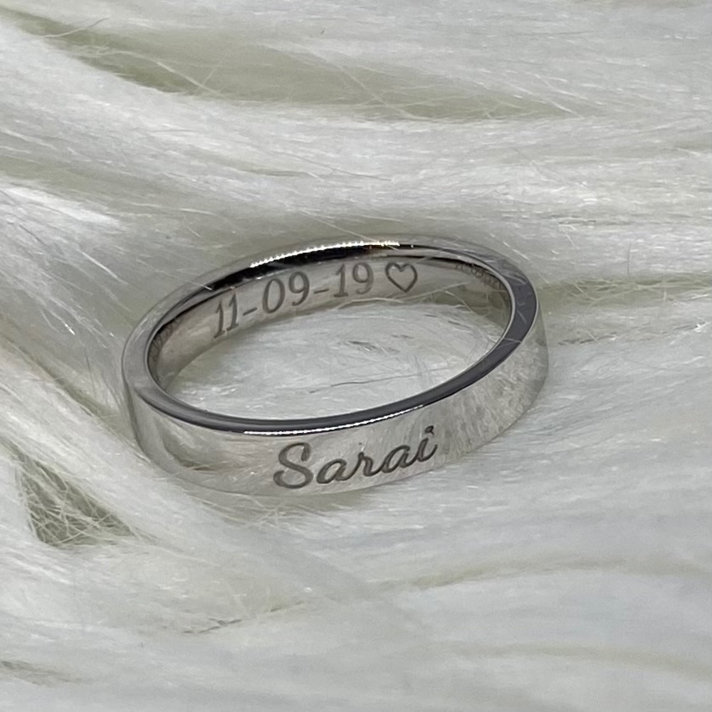 Custom engraved flat band ring